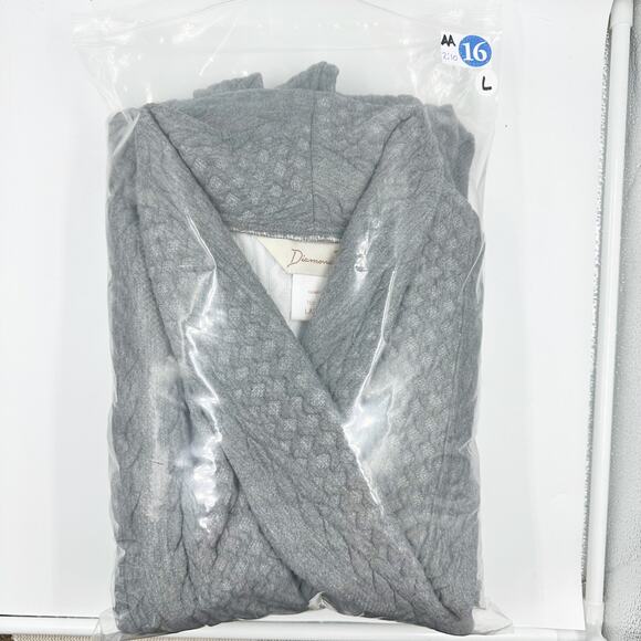 Diamond Tea Midi Robe Grey Cable Knit Patterned Wrap Large L NEW - Picture 4 of 4